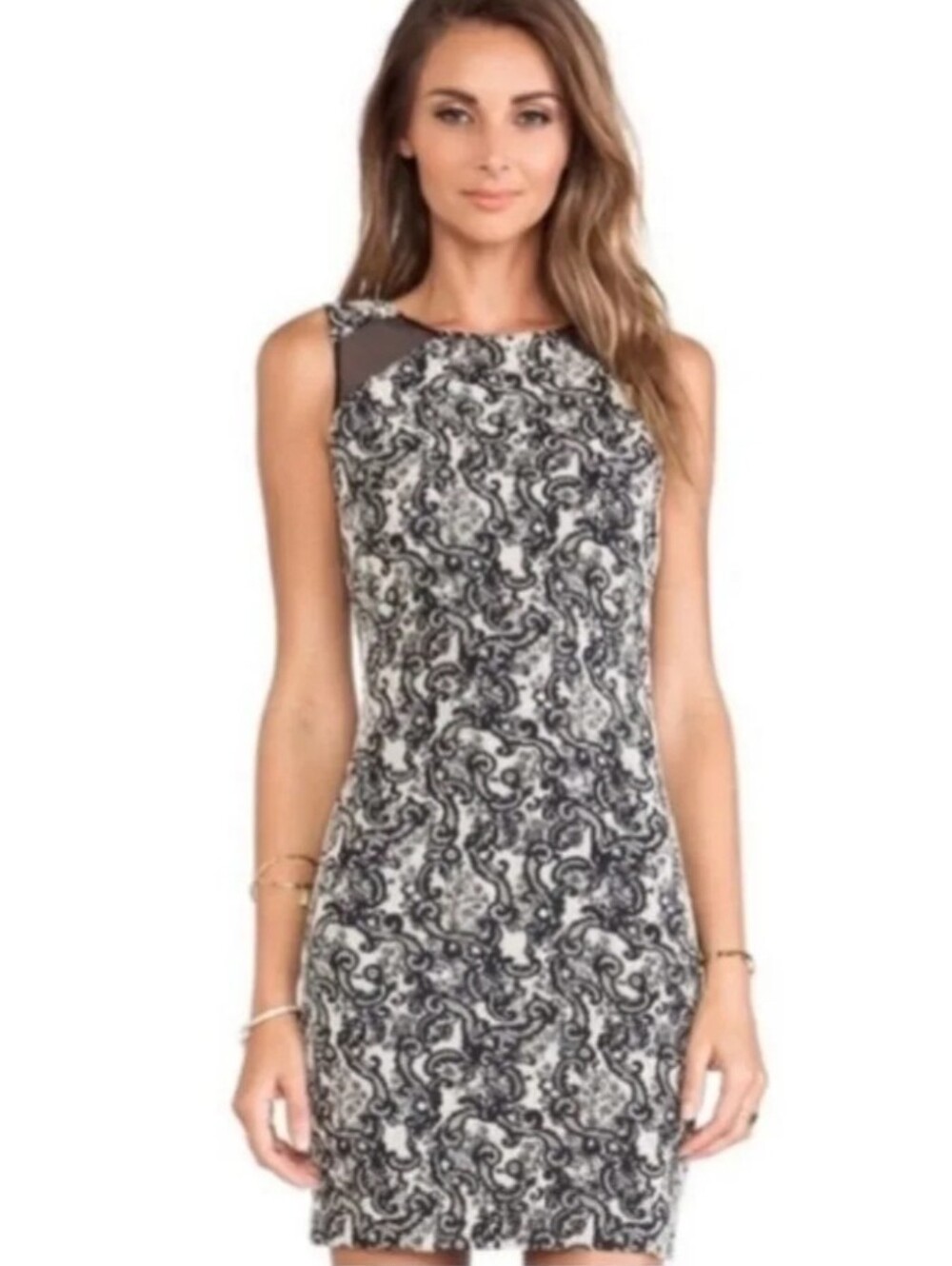 Alice + Olivia Black Mini Dress with Cream Embroidery